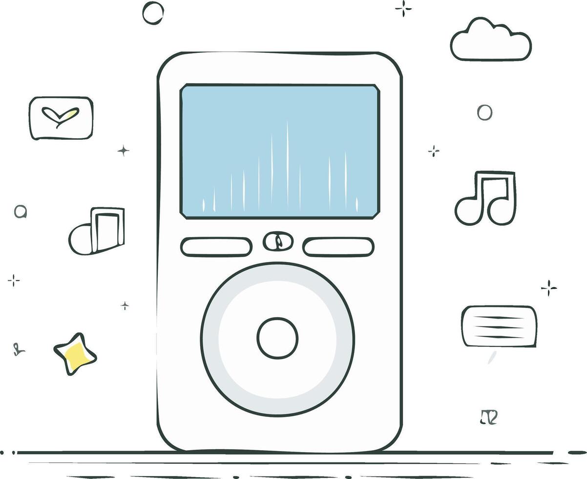 Sketch Style Music Player with Icons of Music Cloud and More Around it vector