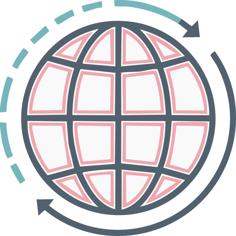 World globe with orbiting arrows, concept of global network and connection vector