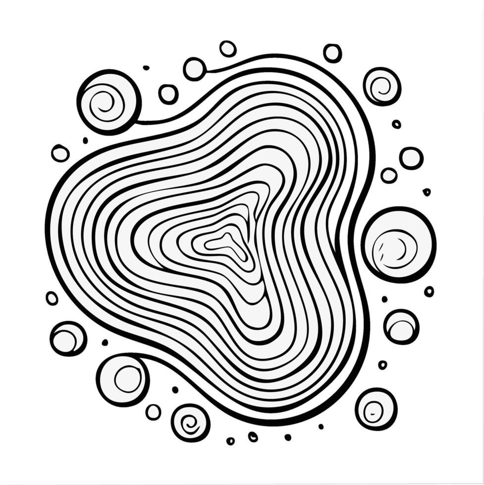 Abstract topographic contour lines pattern with swirling circles and dots vector