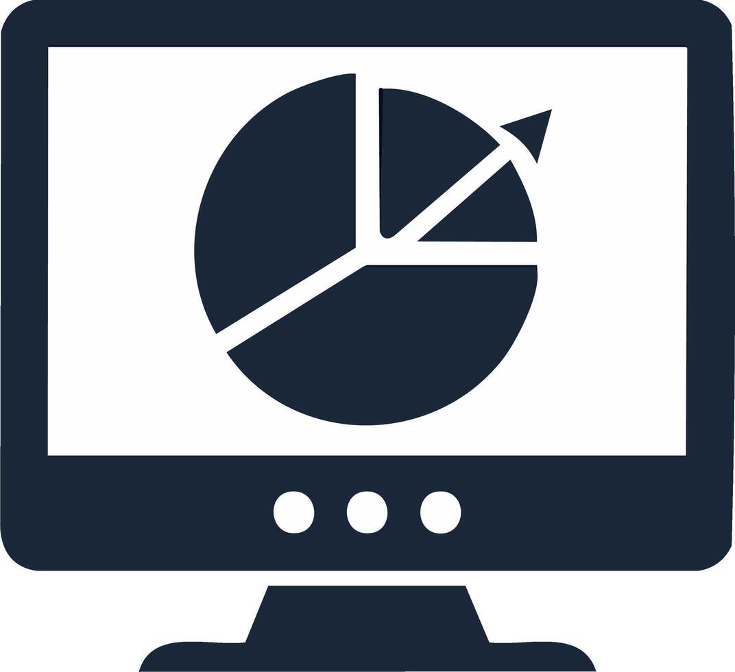 computadora monitor mostrando un tarta gráfico con datos segmentos y un flecha puntero vector