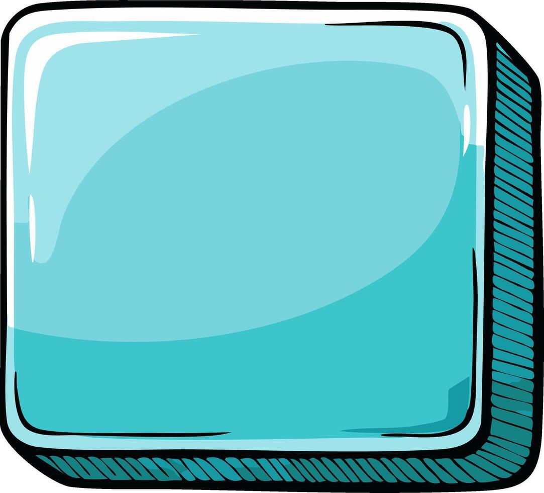 Hand Drawn Shiny Blue Ice Cube or 3D Square Block Illustration with Glossy Highlights vector