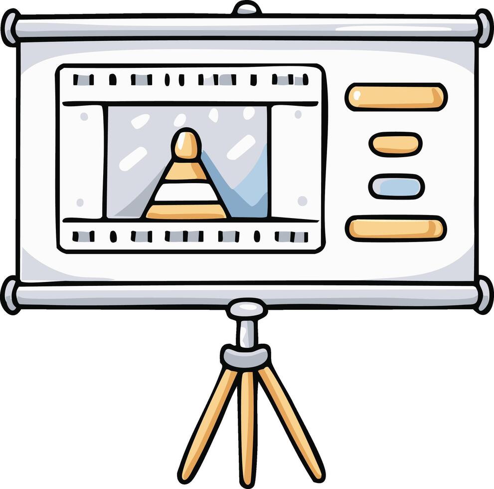 Cartoon illustration of a presentation screen with a pyramid shape on it for business concepts vector