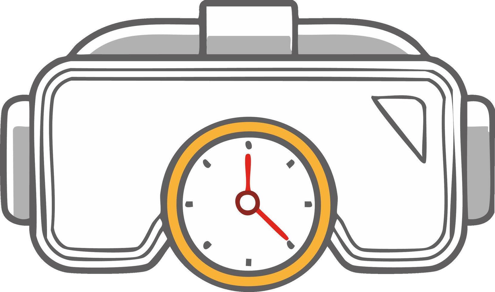 Virtual reality headset with a clock symbolizing time management and immersive digital experience vector