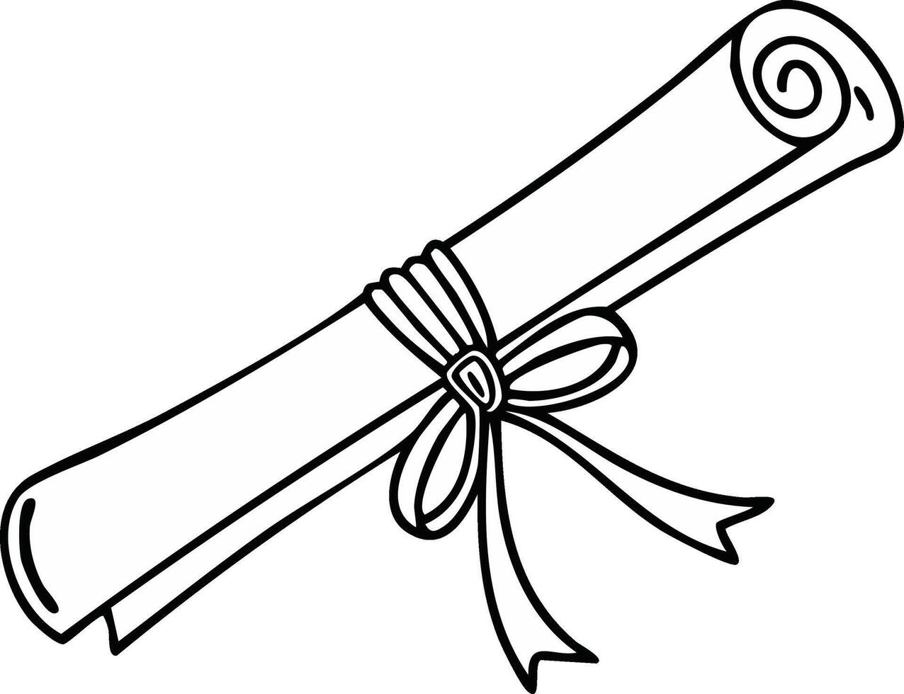 Simple Hand Drawn Rolled Diploma or Certificate Scroll Tied with a Decorative Bow vector