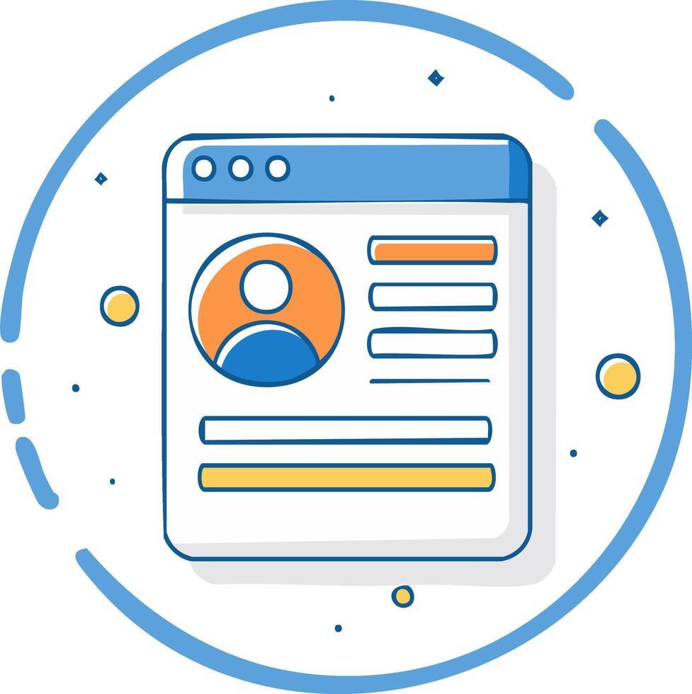 User profile screen showing personal data and avatar in a web browser window vector