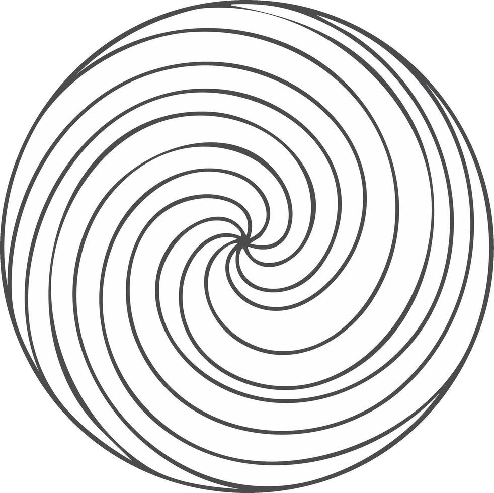 Black Circular Spiral Shape with Linear Pattern on White Background vector