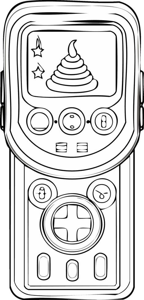 Outline of Portable Game Console Playing Unpleasant Game Featuring Pile of Poo and Stars vector