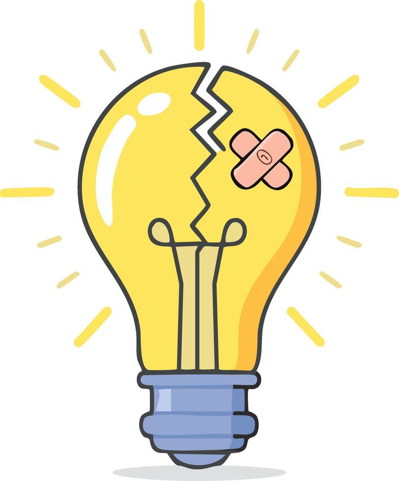 Broken light bulb with a bandage symbol of failure and recovering idea vector