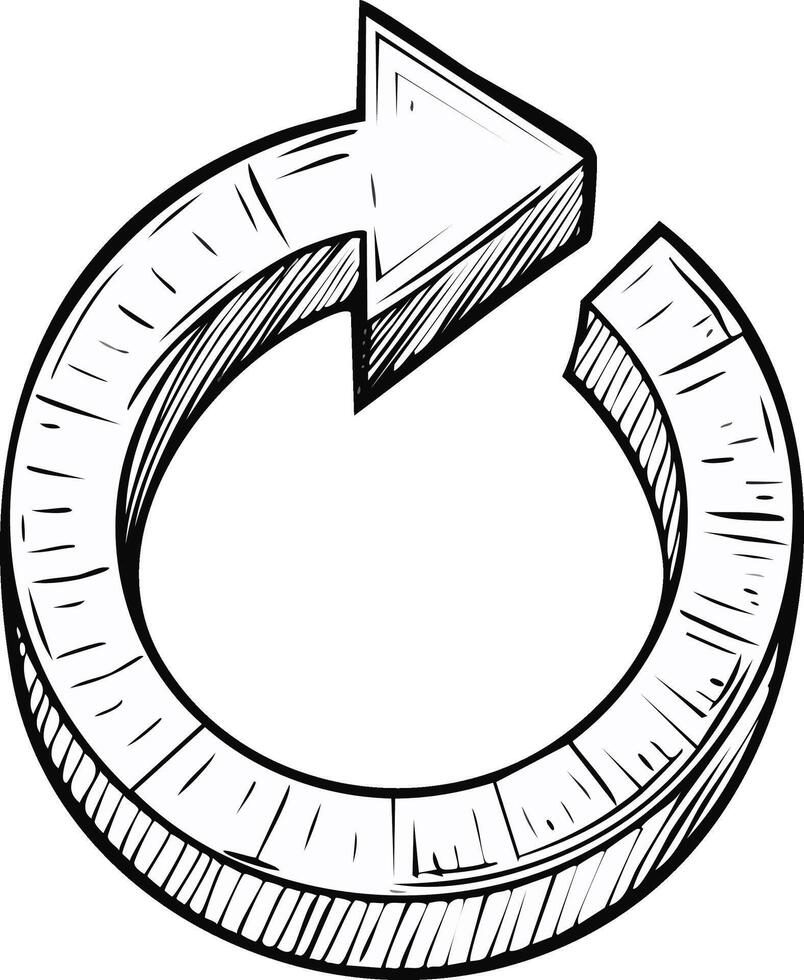 Circular Arrow Graphic Hand Drawn Style Indicating Direction Change Refresh Rotation vector