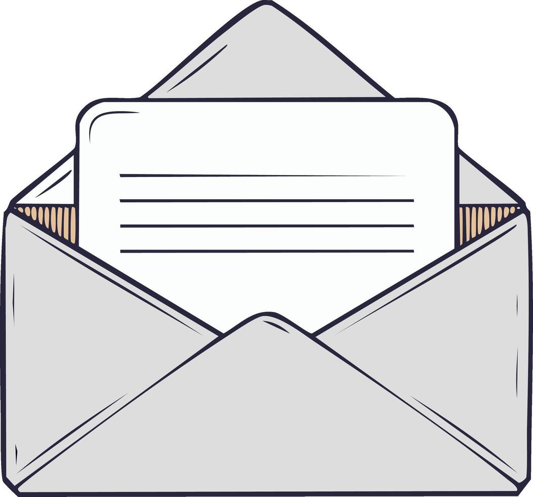 Hand drawn illustration of an open envelope with a blank lined paper inside conveying a message vector