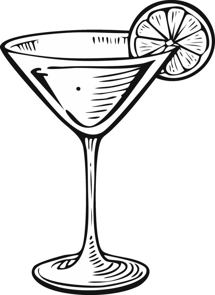 Retro Styled Martini Glass with Lemon or Lime Slice Sketch for Drink Menus and Bar Graphics vector