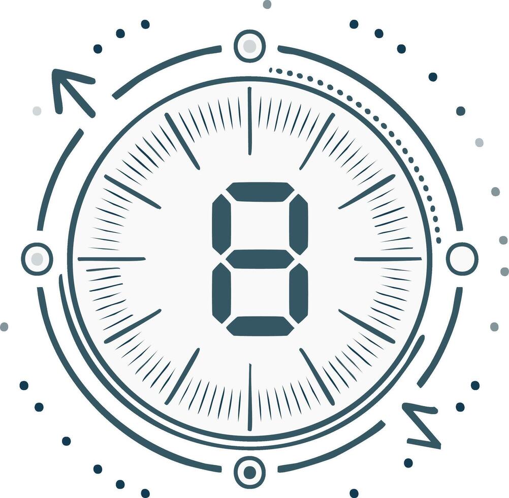 Modern countdown timer with number eight digital display and process arrow vector