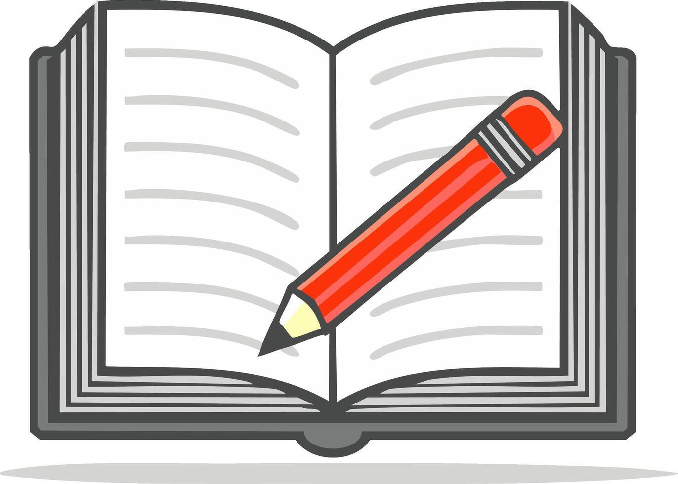Open book illustration with blank pages and a red pencil, perfect for education, writing, or creative projects involving reading and studying vector