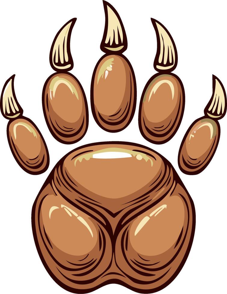 Brown stylized animal paw print with sharp claws and textured pads vector
