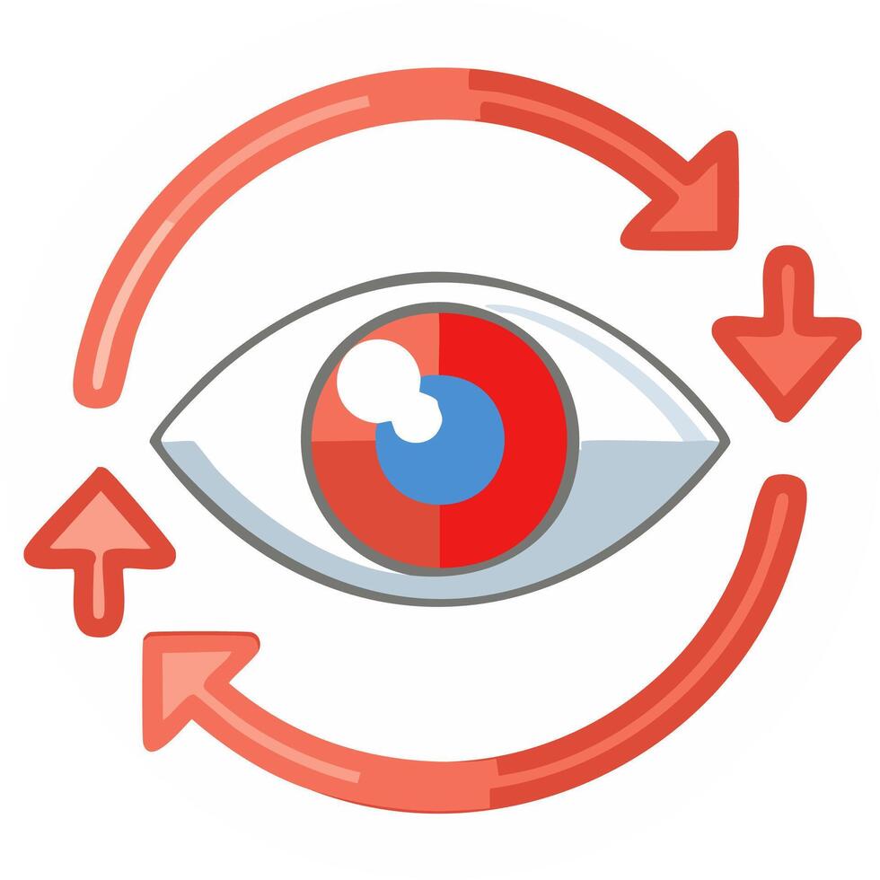 Eye with surrounding arrows symbolizing vision refresh or feedback loop vector