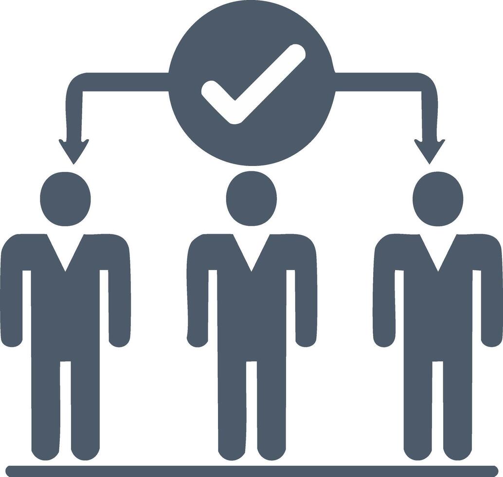 Team Workflow Chart with Checked Approval Directing People Resources Allocation and Assignment vector