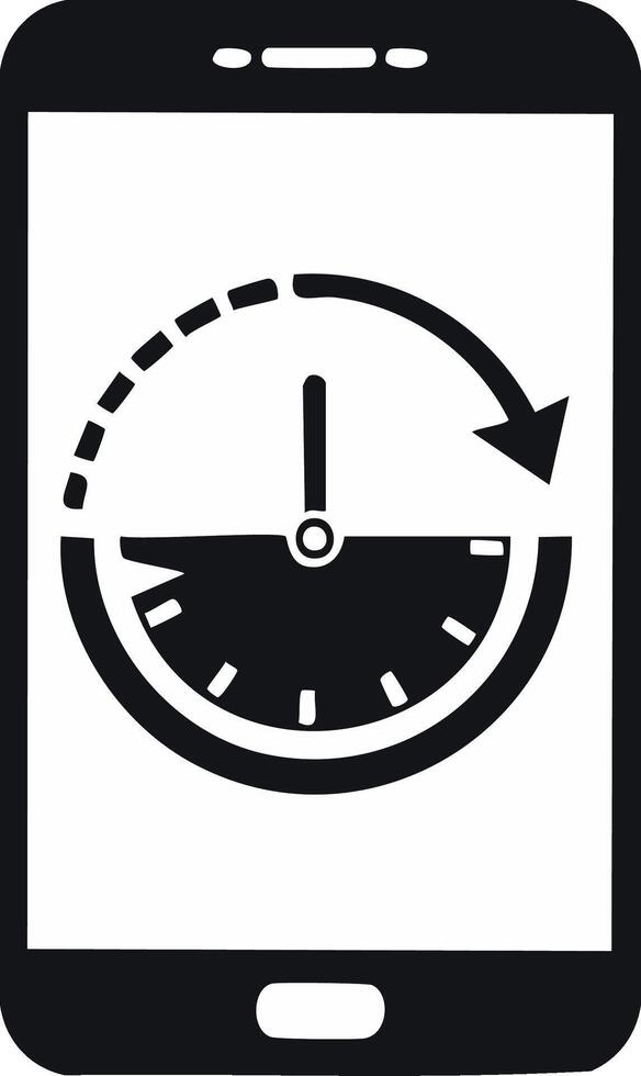 Smartphone displaying a time management or refresh icon with a clock and arrow vector