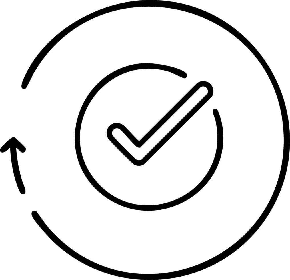 Circular Arrow with Check Mark Outline Indicates Process Completion or Update vector