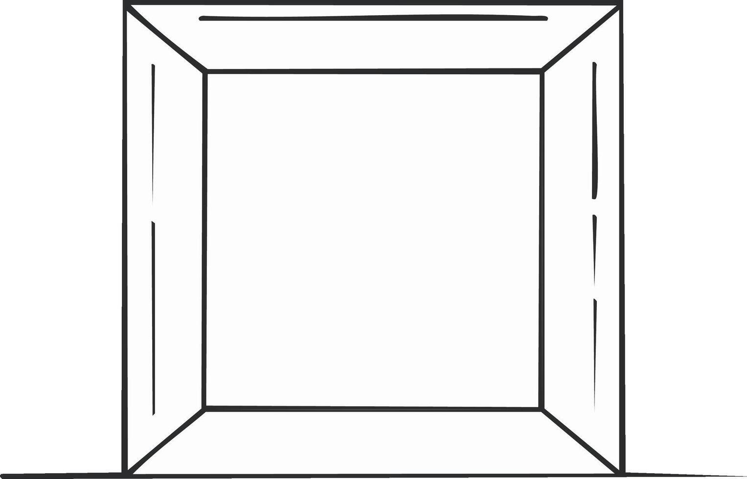 Abstract open empty box or simple cubic frame line art sketch icon graphic vector