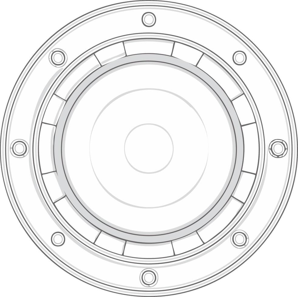 line art of a circular mechanical component with central core and outer bolted rim design vector