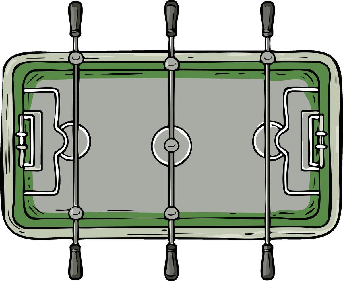 Foosball Table Illustration for Indoor Fun and Table Games with Gray and Green Coloring vector
