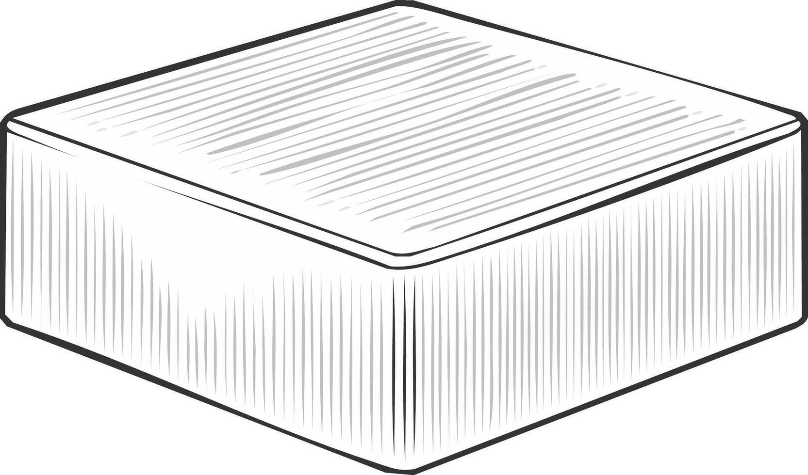 Isometric Sketch of Rectangular Prism Shape with Hatching, Illustrative Style, Hand Drawn Look, for 3D Modeling Resources vector
