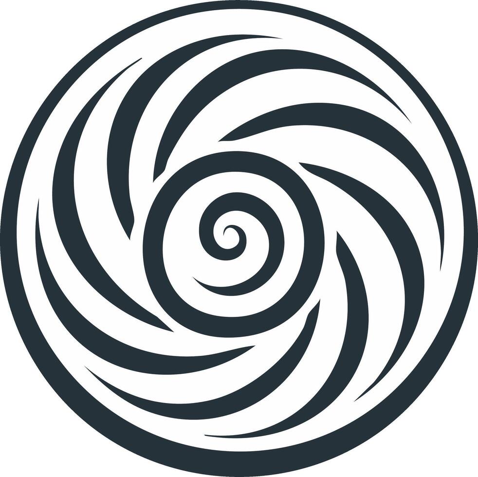 Circular abstract spiral vortex icon with rotating geometric blade shapes vector