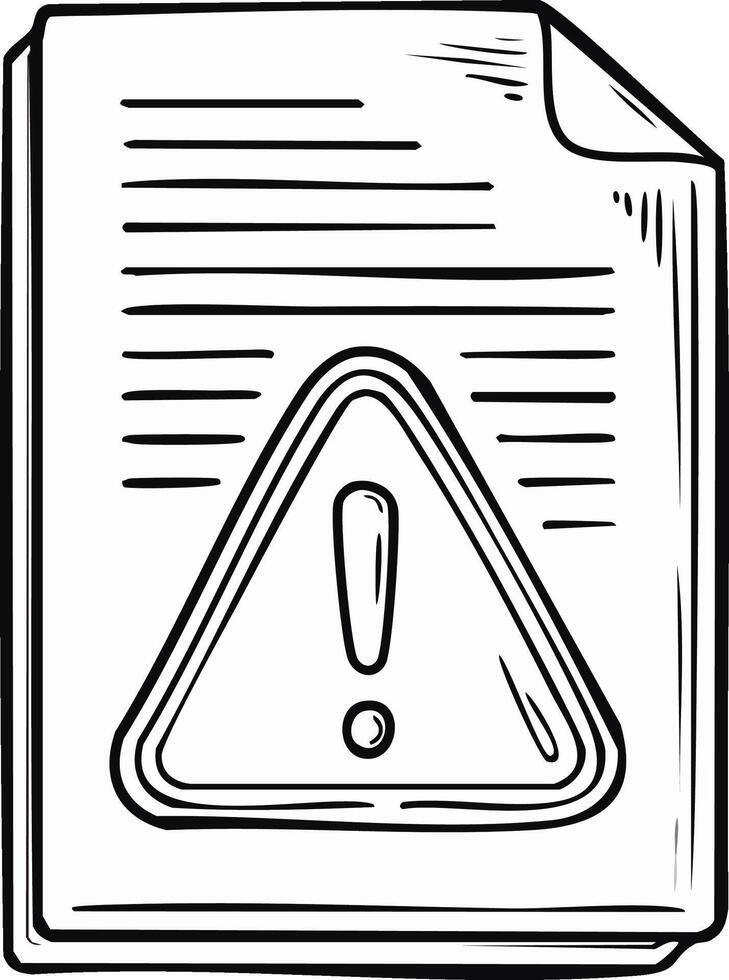 Hand drawn document with a warning symbol and exclamation mark vector