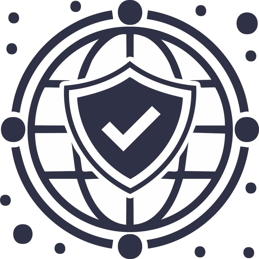 Global Digital Security Shield with Checkmark and Network Nodes vector
