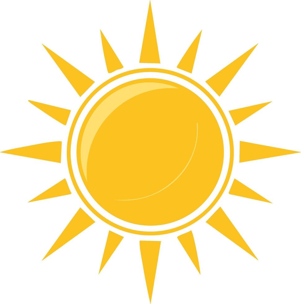 Bright glossy sun icon illustration Simple summer weather symbol with sharp rays vector