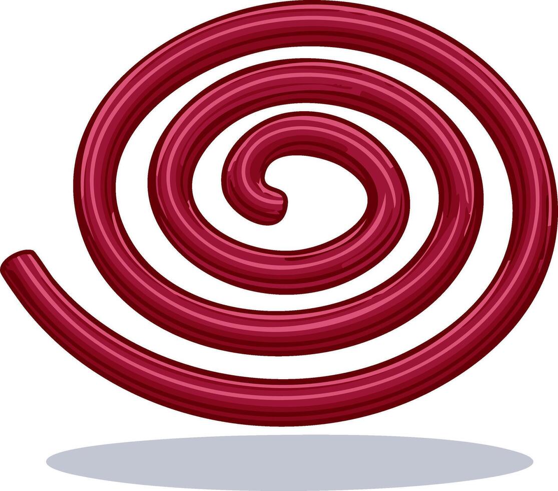 Abstract crimson spiral design element with glossy texture and dynamic swirling motion vector