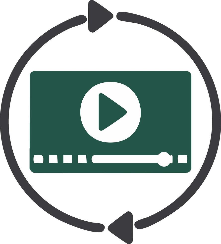 Green player icon with circular refresh arrows symbolizing continuous playback and online streaming vector