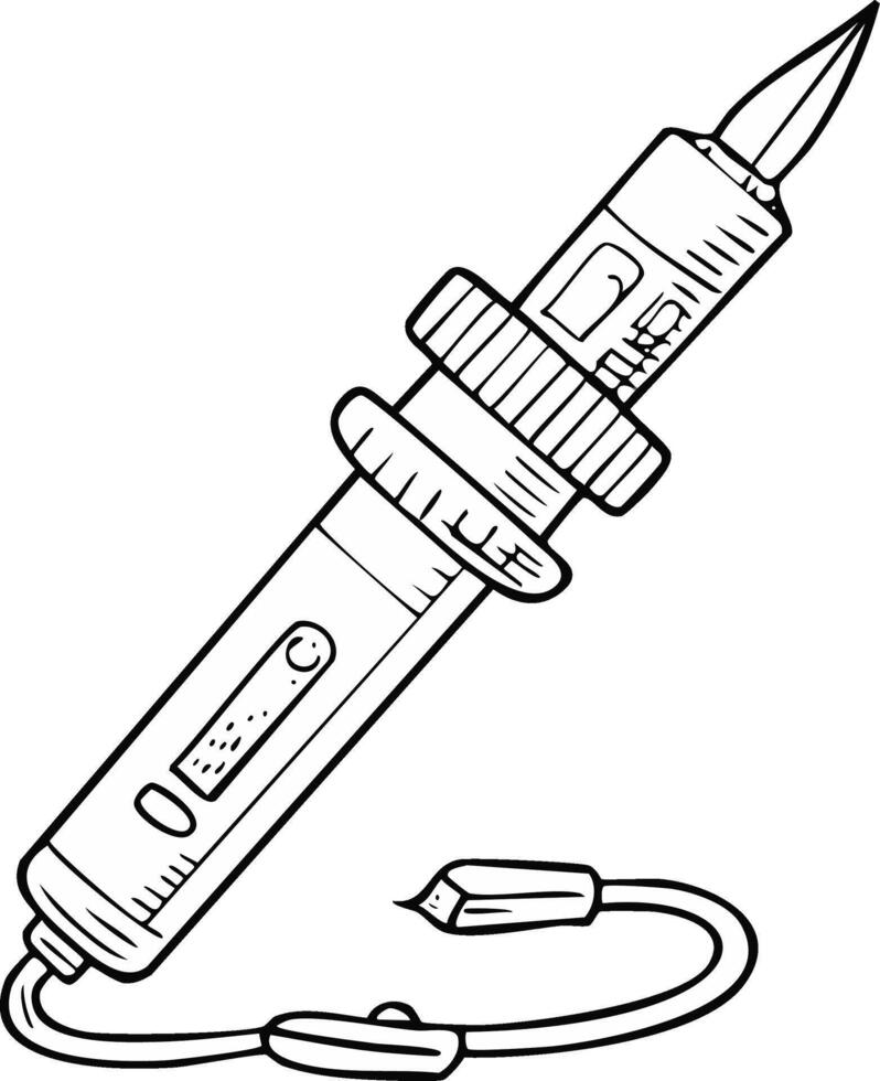 Hand-drawn illustration of a soldering iron with a pointed tip and a flexible cord vector