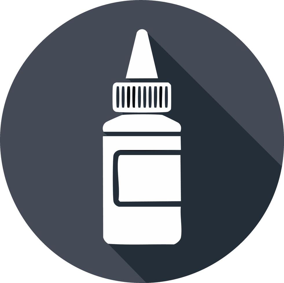 Simplified icon of a glue bottle with long shadow in a dark circle vector