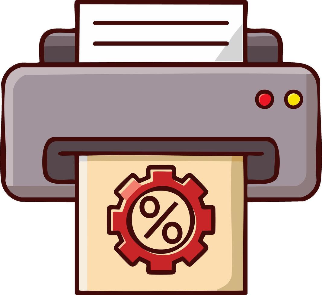 Printer icon printing a document with a gear and percent symbol for finance and settings concepts vector