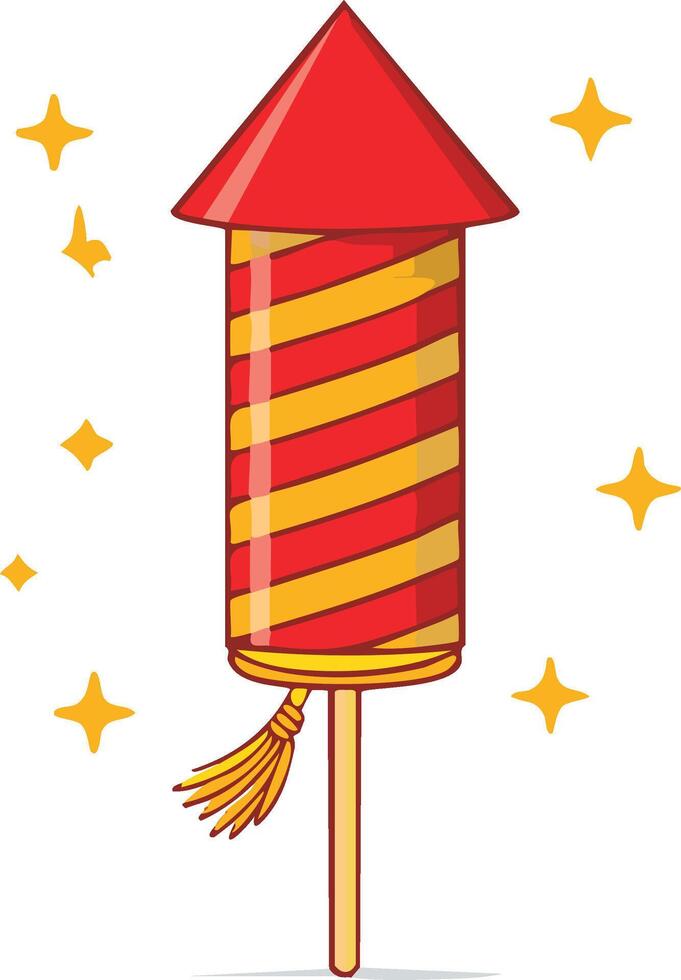 Festive Red and Yellow Striped Firecracker with Sparkles vector