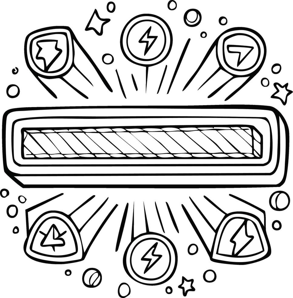 Loading progress bar with energy and power up icons in a hand drawn doodle style vector