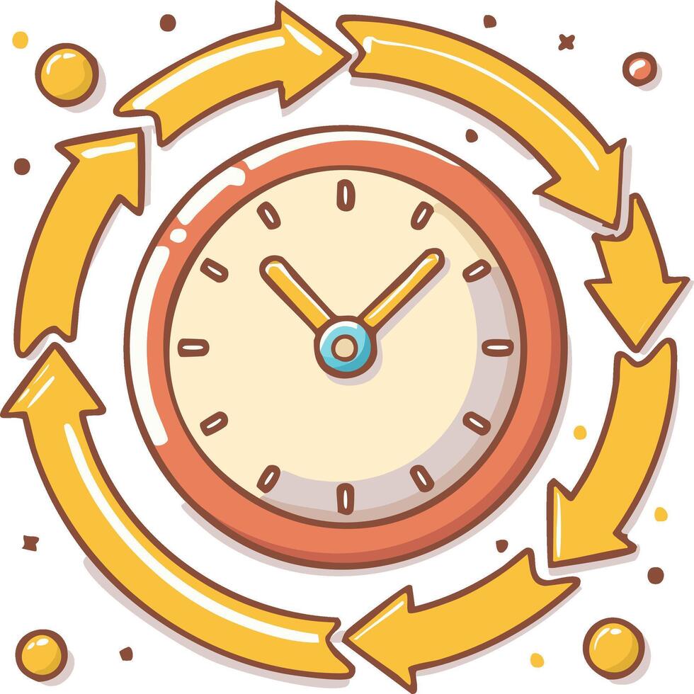 Clock with arrows in circular motion. Concept of time management, workflow and process vector