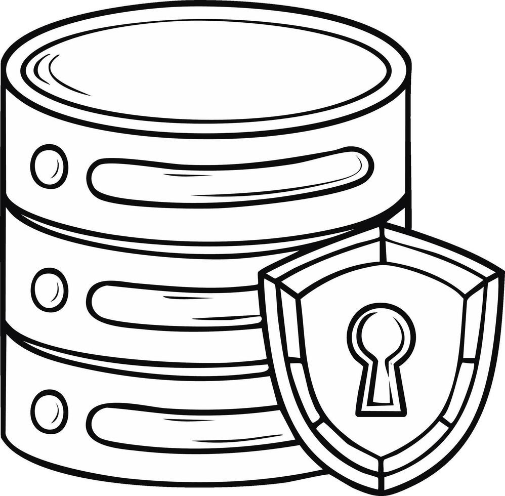 Database Security Outline Drawing, Information Protection, Data Storage Shield Lock, Web Safety Illustration vector