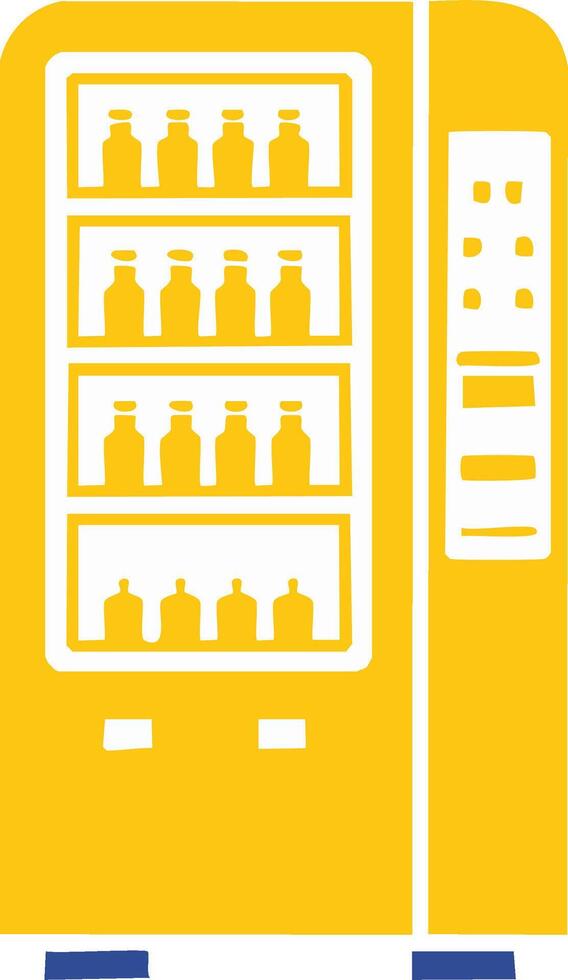 graphic icon of a yellow vending machine with soda bottles vector