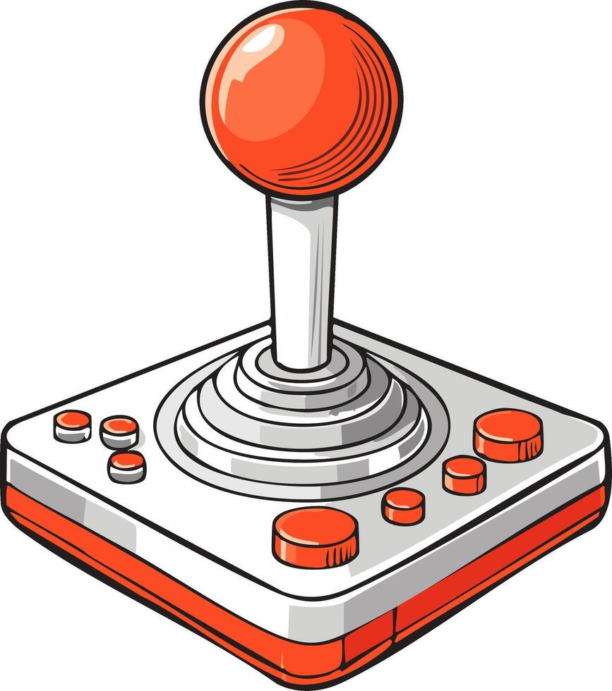 Retro Arcade Joystick Controller with Orange Accents and Buttons for Gaming vector