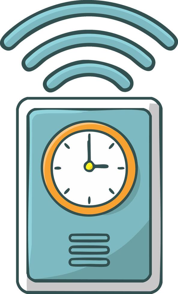 Digital clock with wireless signal waves overhead for modern timekeeping concept vector