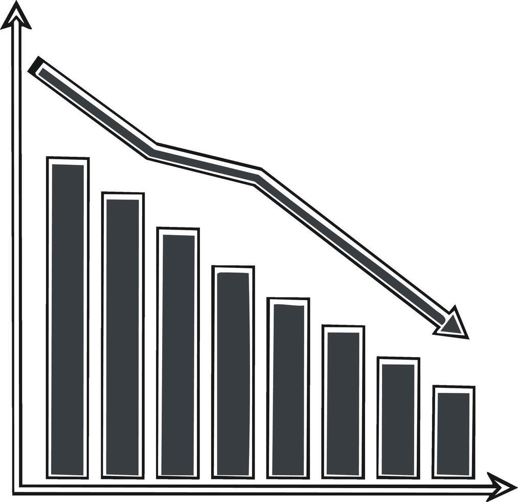 Grayscale bar graph showing financial decline market downturn and decreasing performance vector