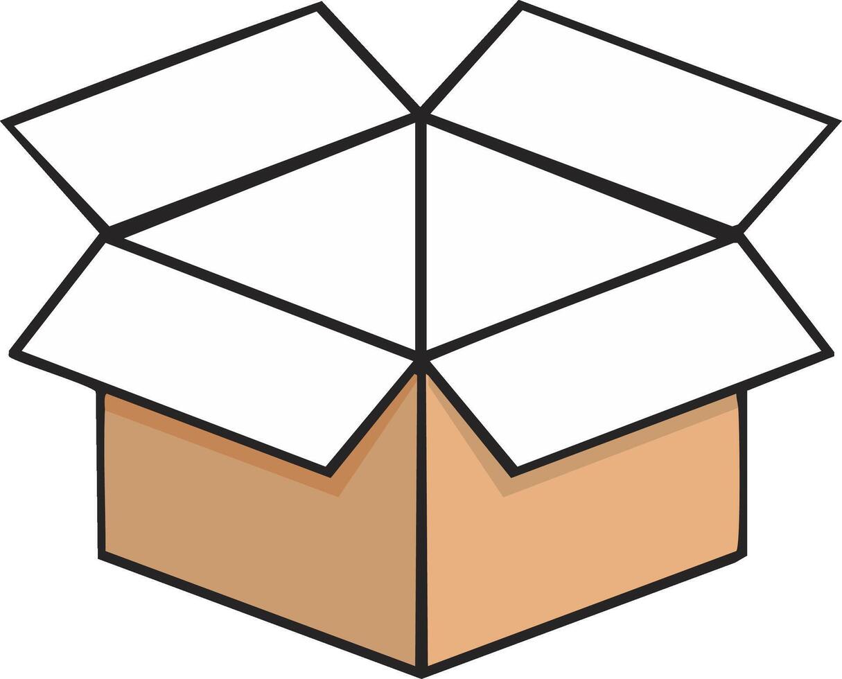 Open cardboard box with flaps packaging, delivery, storage empty container, recycling concept vector