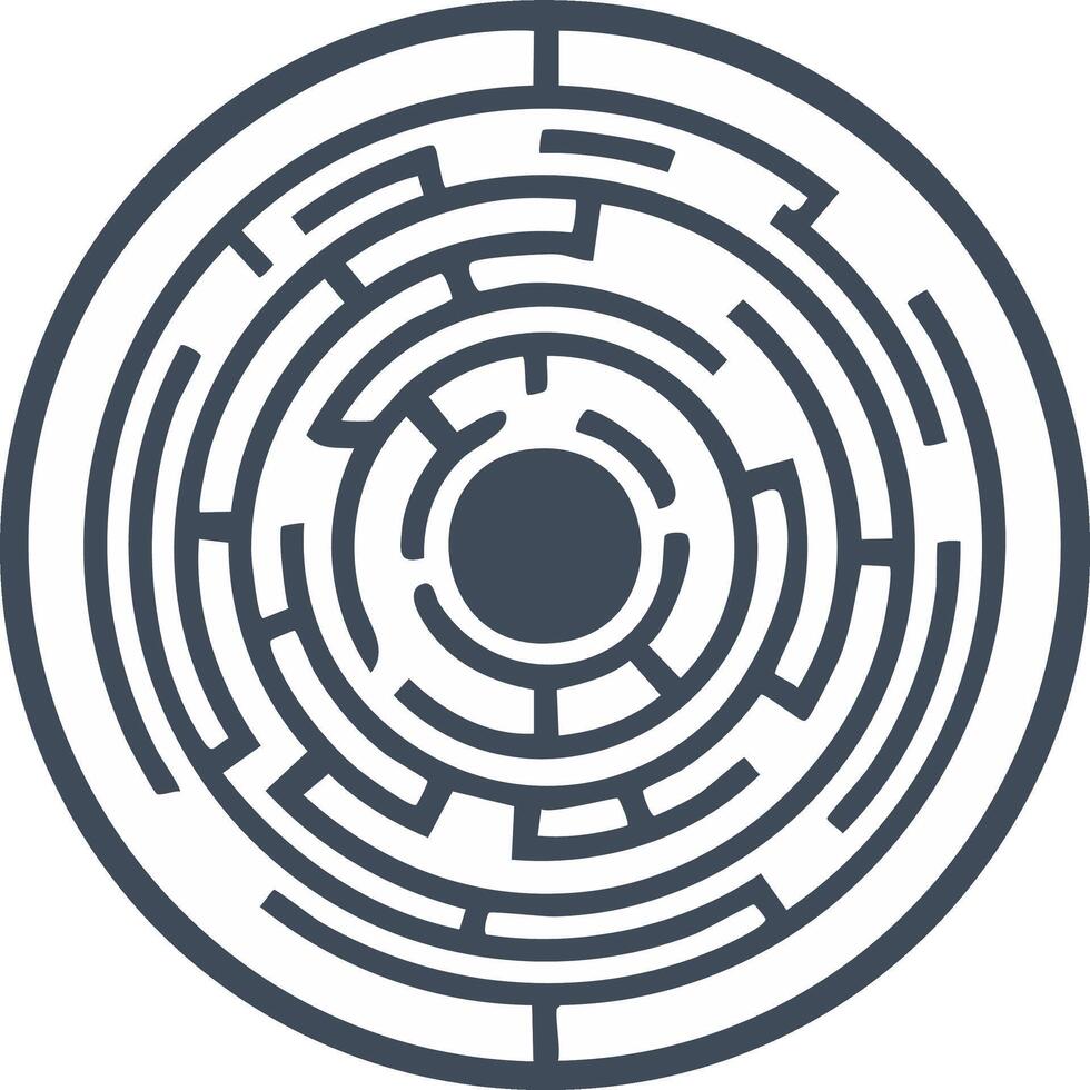 Circular labyrinth maze symbol icon graphic for problem solving and strategic thinking vector