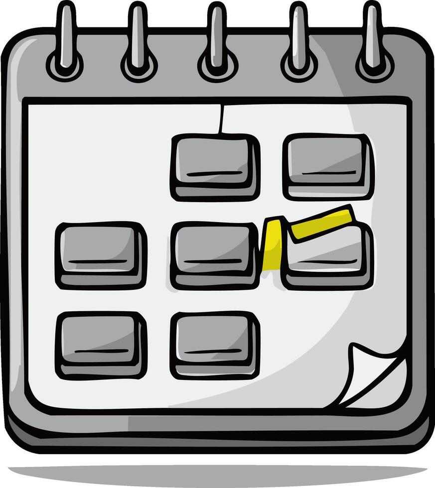 Cartoon style illustration of a calendar with selected dates highlighted, with paper curling vector