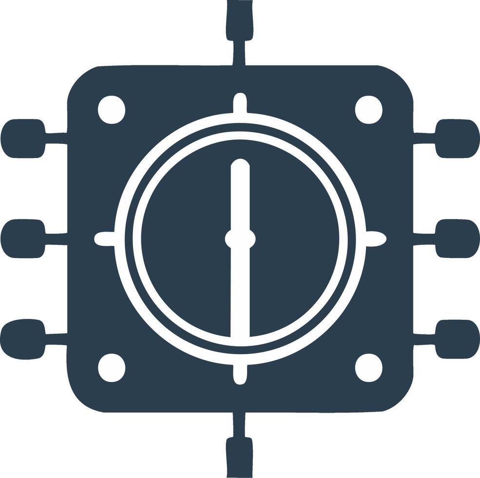 Computer chip with performance gauge, icon for processing speed and system monitoring vector