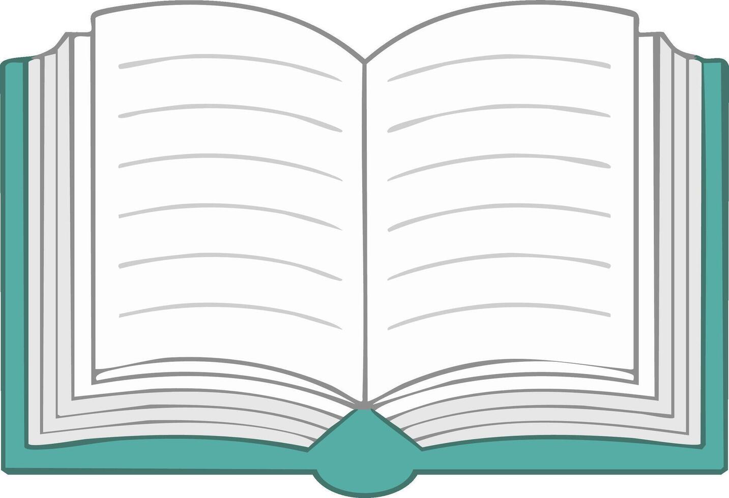 Open turquoise book with blank pages illustration, knowledge and literature concept with empty sheets for writing ideas vector
