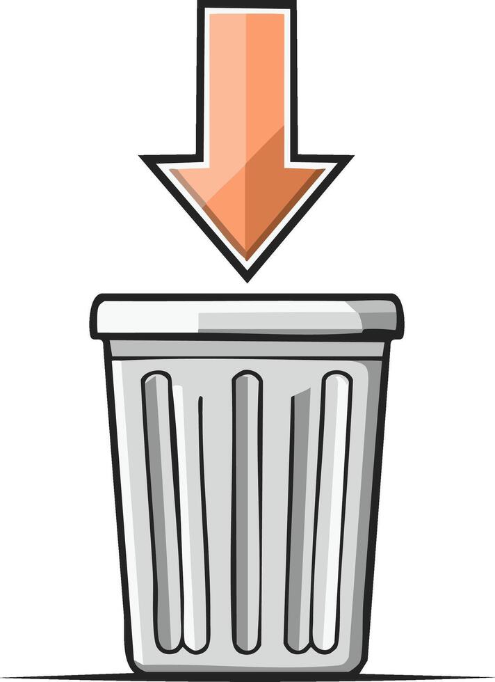 Arrow Pointing Down into Recycle Bin Container for Disposal or Data Downloading vector