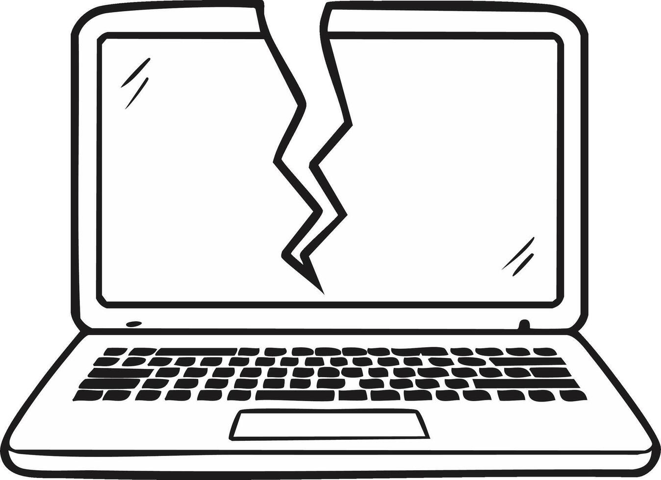 Broken laptop computer screen with a jagged crack illustration showing damage and malfunction vector
